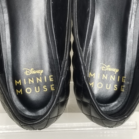 Disney Minnie Mouse Quilted Flats Adult Large Womens 9/10 Ballet Black Red Bow - Picture 8 of 14